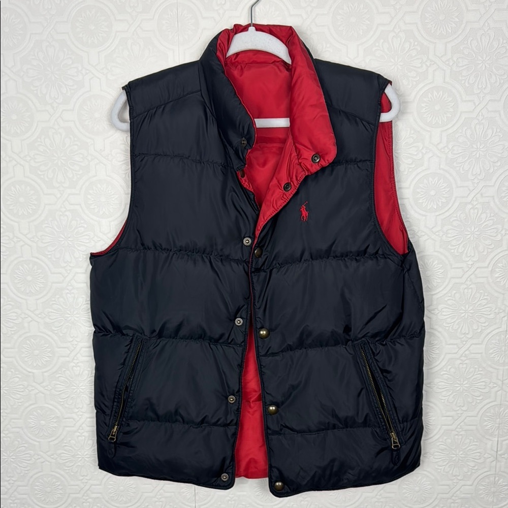 Polo Ralph Lauren Reversible Down Feathers Puffer Vest Black Red Medium Warm
